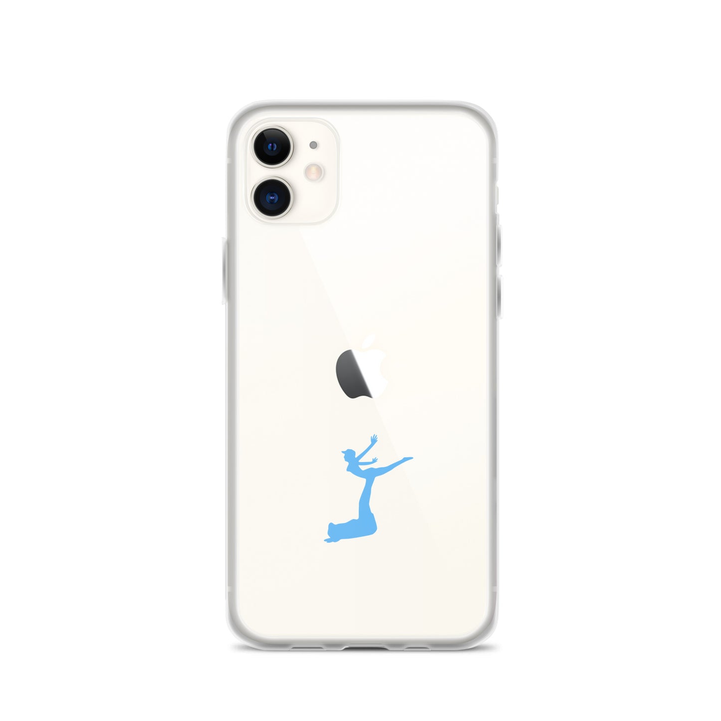 Phone case with a blue silhouette of a person on a white background