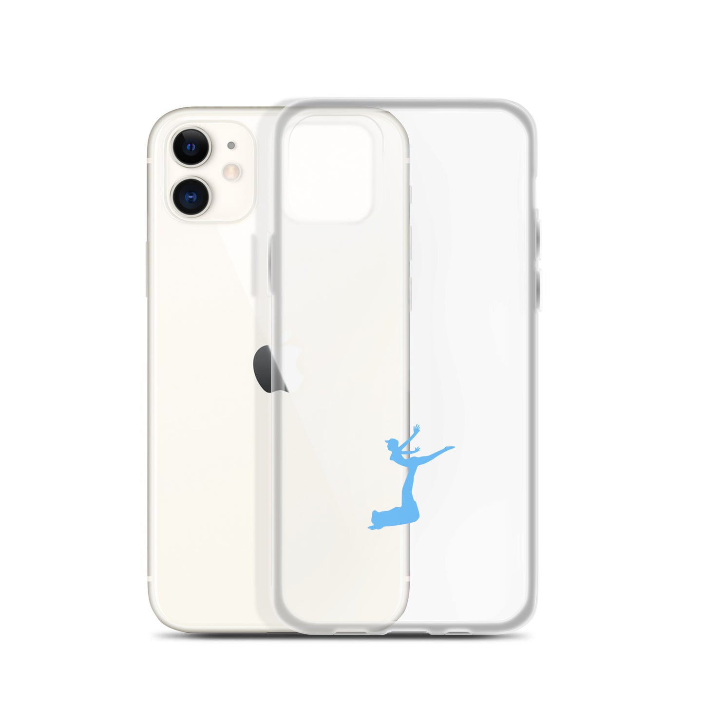 Clear phone case with a blue abstract design on an iPhone
