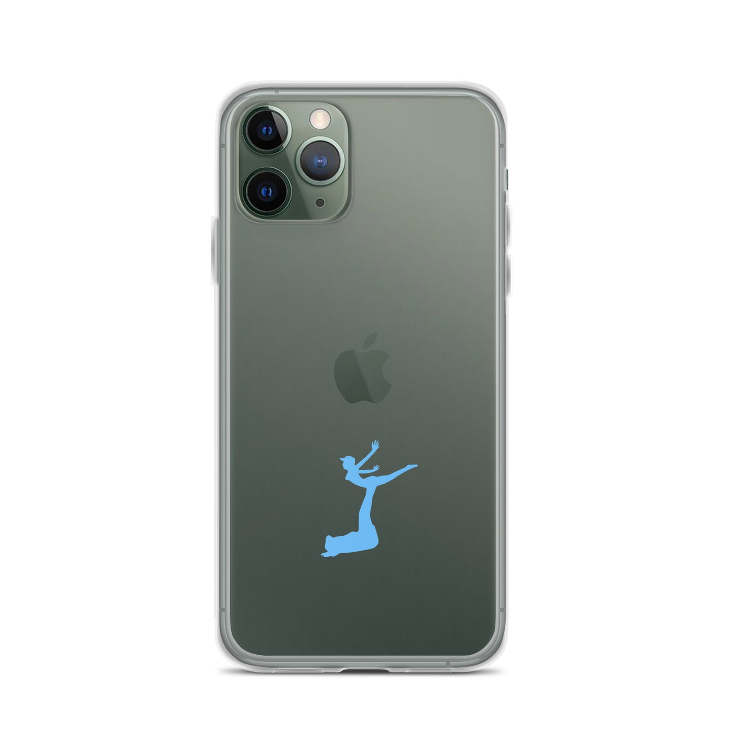 Phone case with a blue silhouette design on a white background