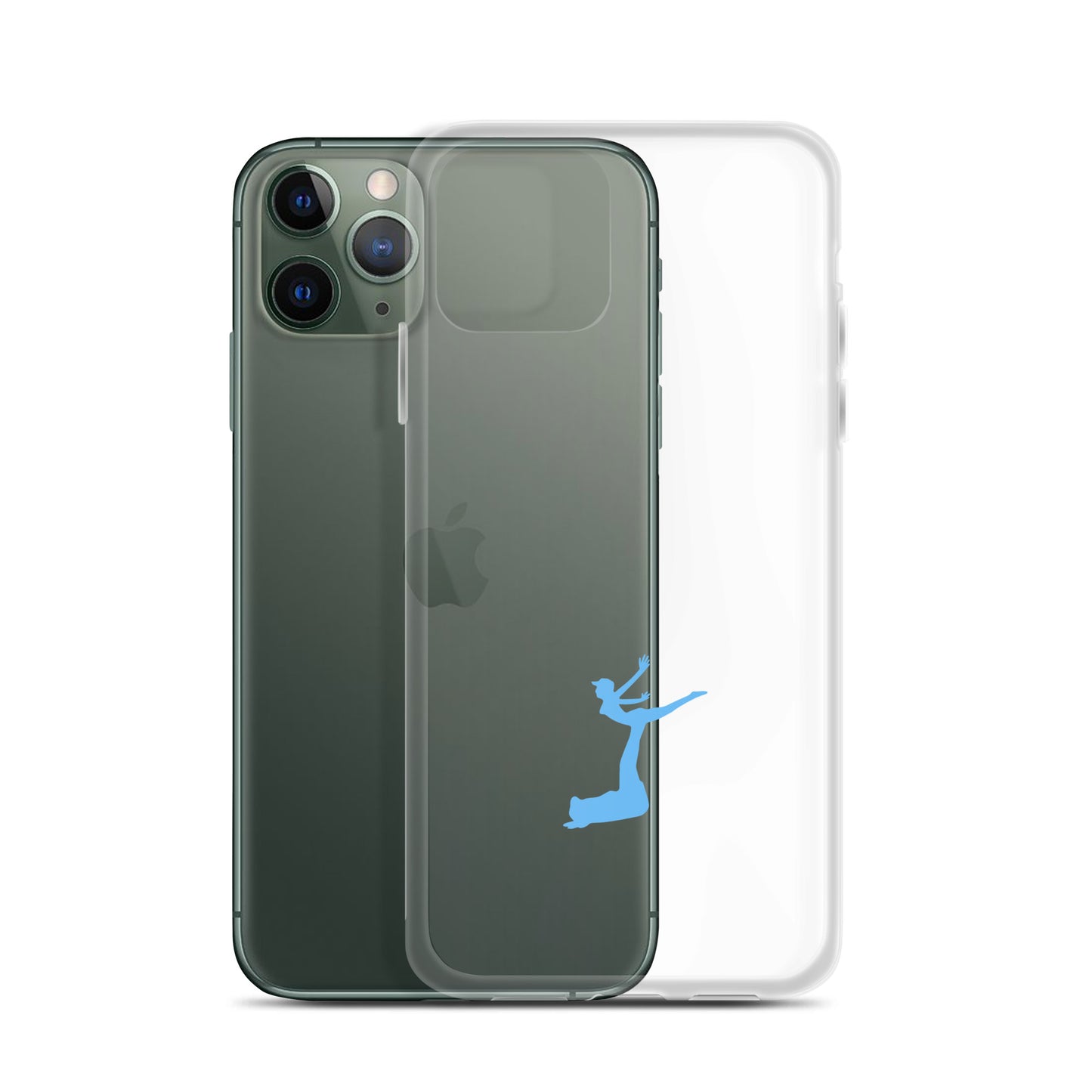 Phone case with a blue silhouette design on a clear background
