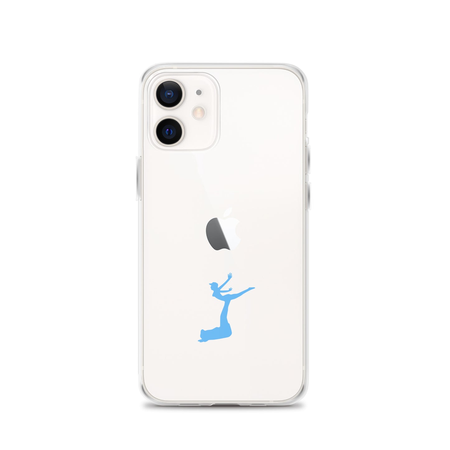 Clear phone case with a blue abstract design on a white background