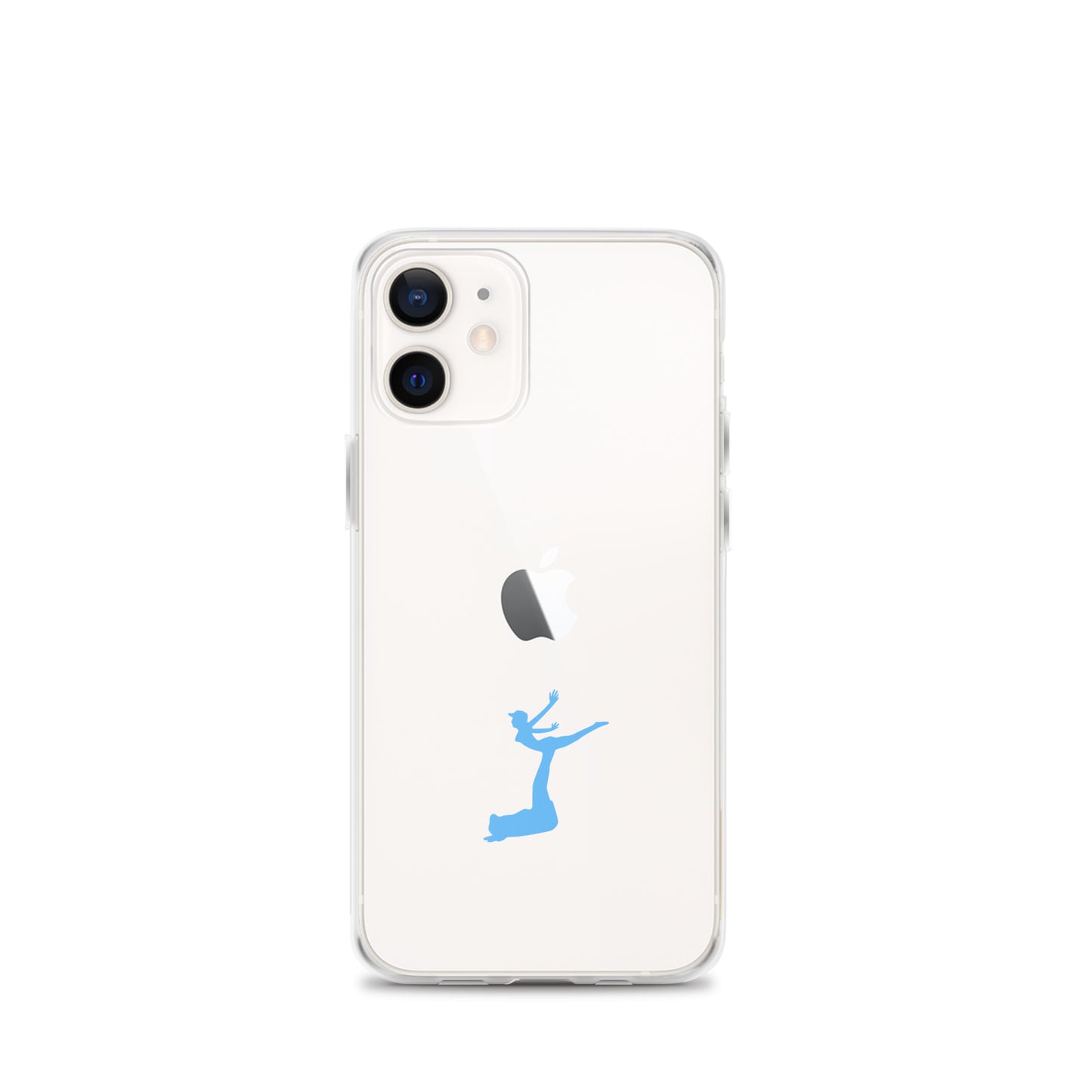 Phone case with a blue silhouette of a person on a white background