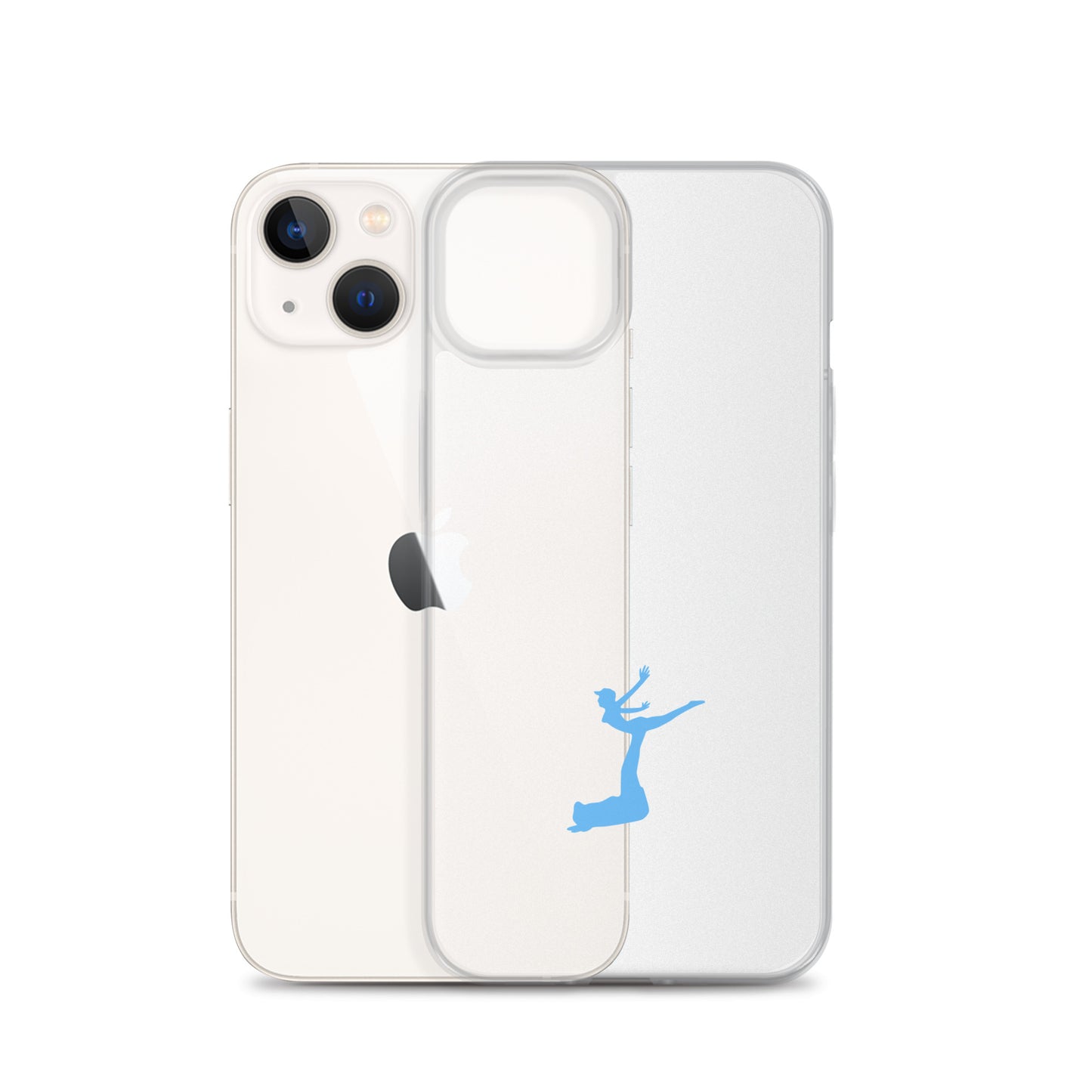 Phone case with a blue silhouette design on a white background