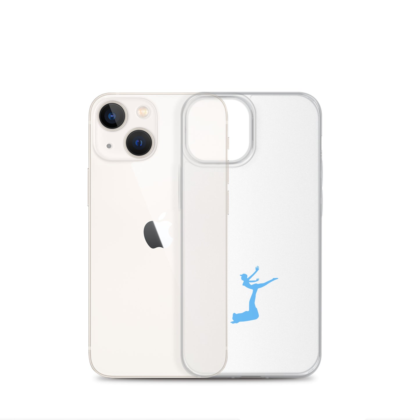 Phone case with a blue silhouette design on a white background