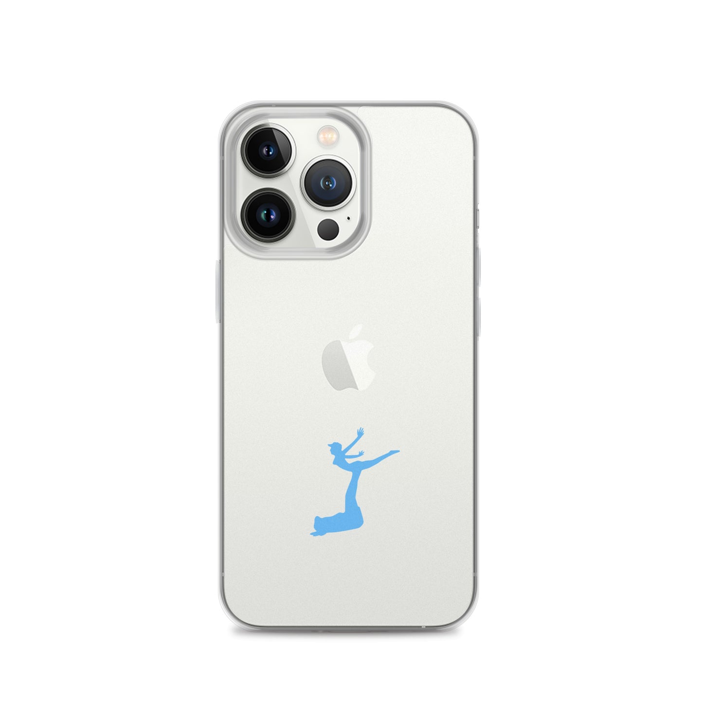 Phone case with a blue silhouette of a person on a white background