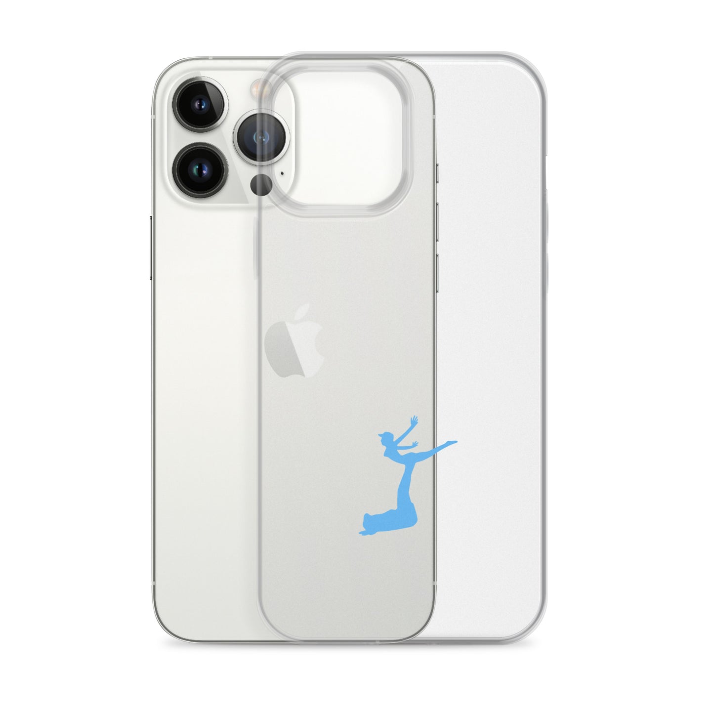 Clear phone case with a blue silhouette of a dancer on an Apple device