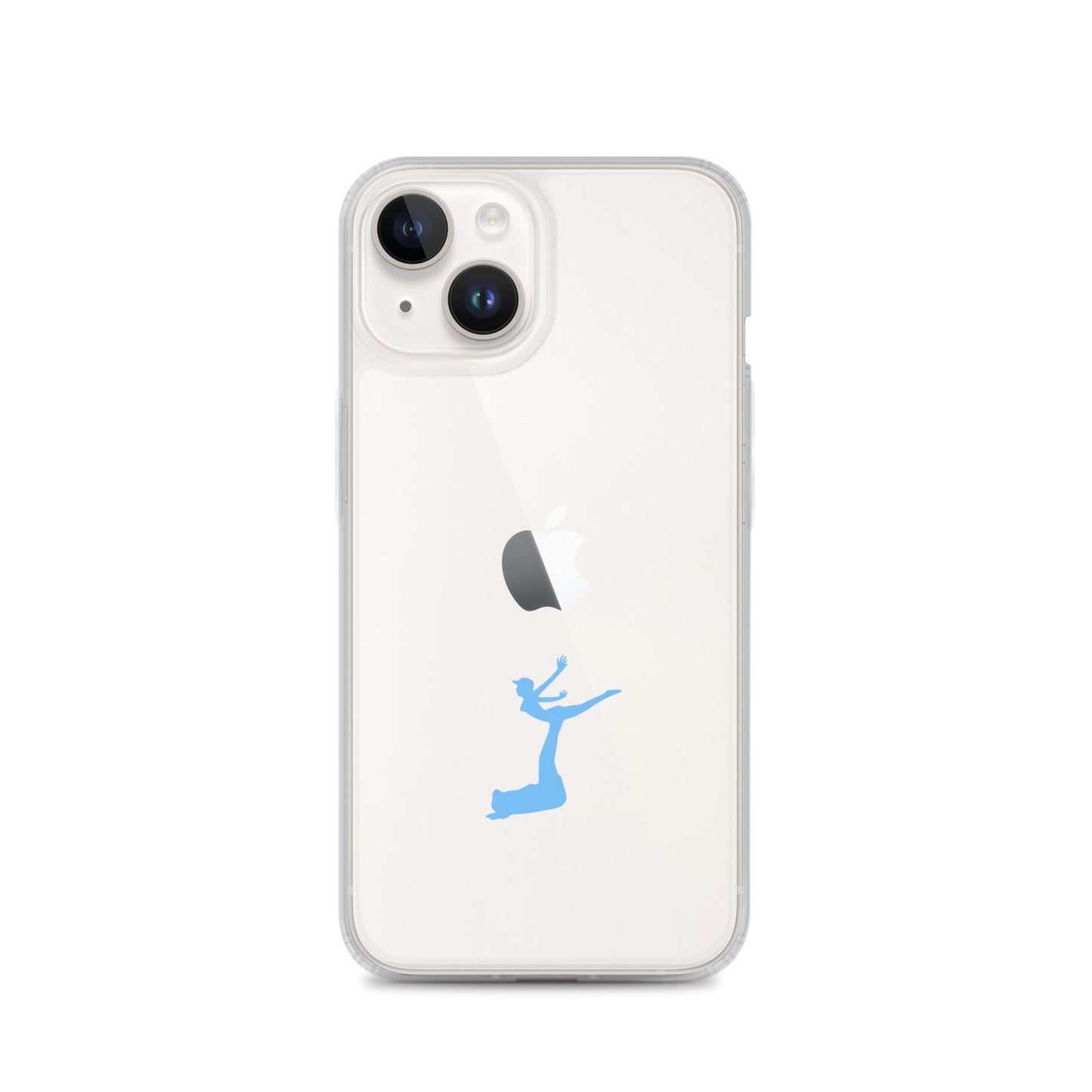 Phone case with a blue silhouette design on a white background