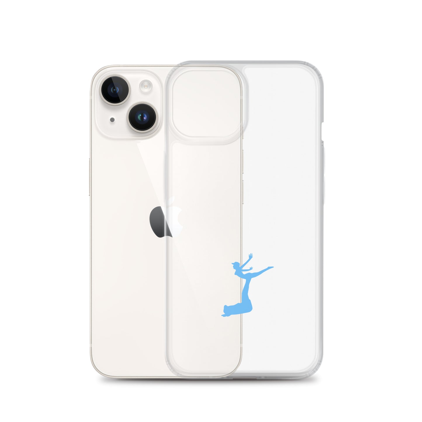 Clear phone case with a blue silhouette of a person on an iPhone