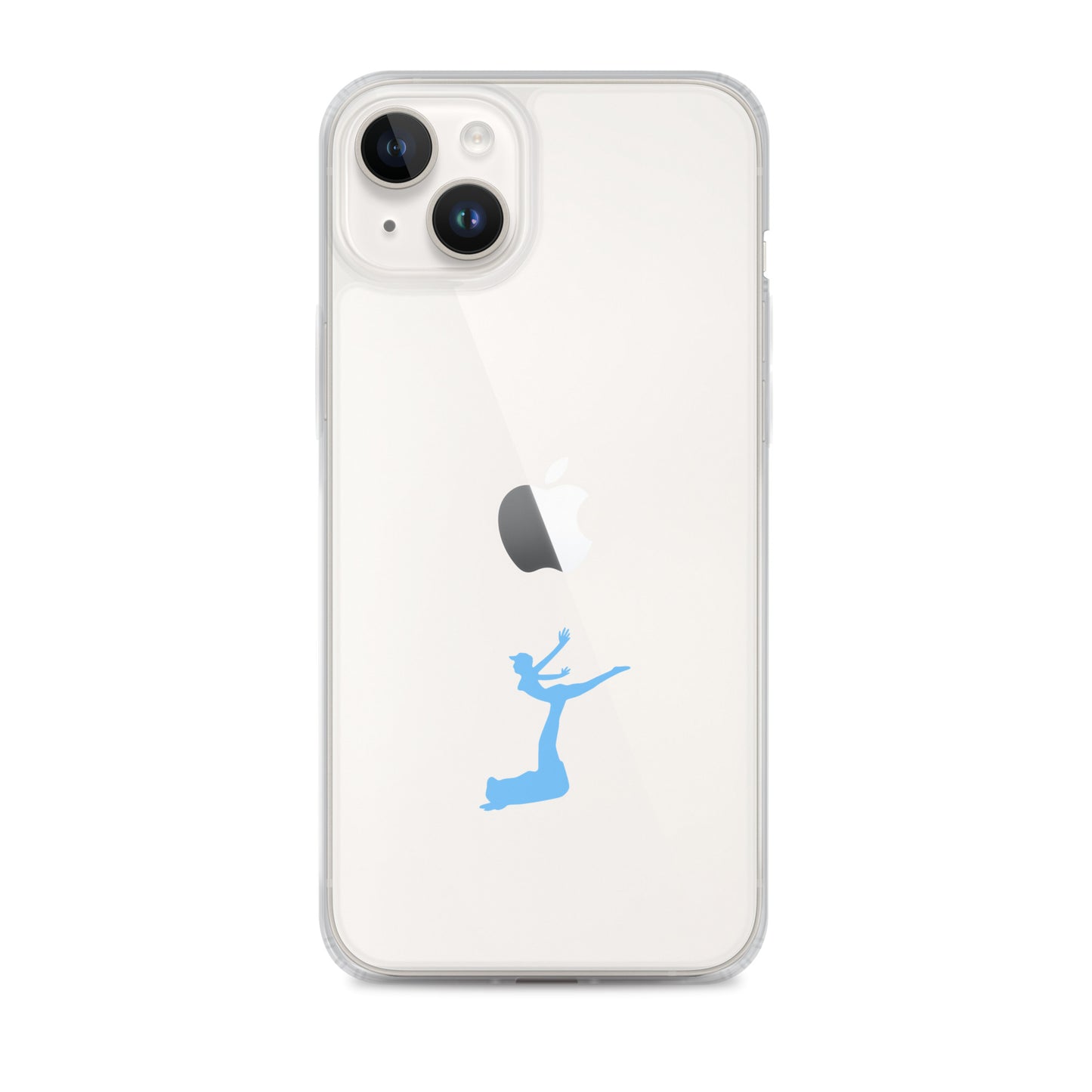 Phone case with a blue dancing figure design on a white background