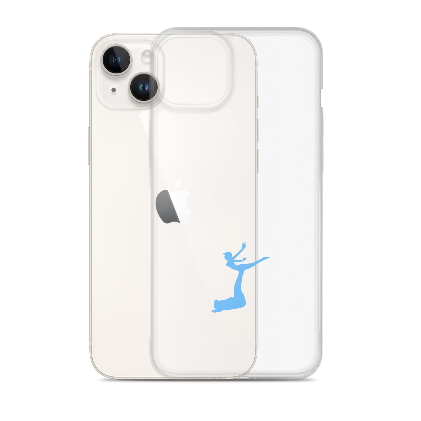 Clear phone case with a blue silhouette of a dancer on an Apple device