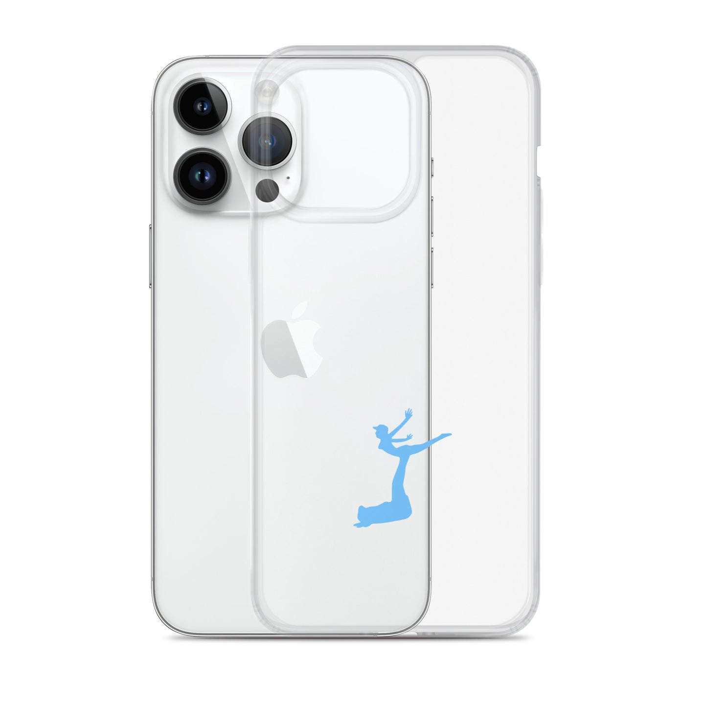 Clear phone case with a blue silhouette of a dancer on an Apple device