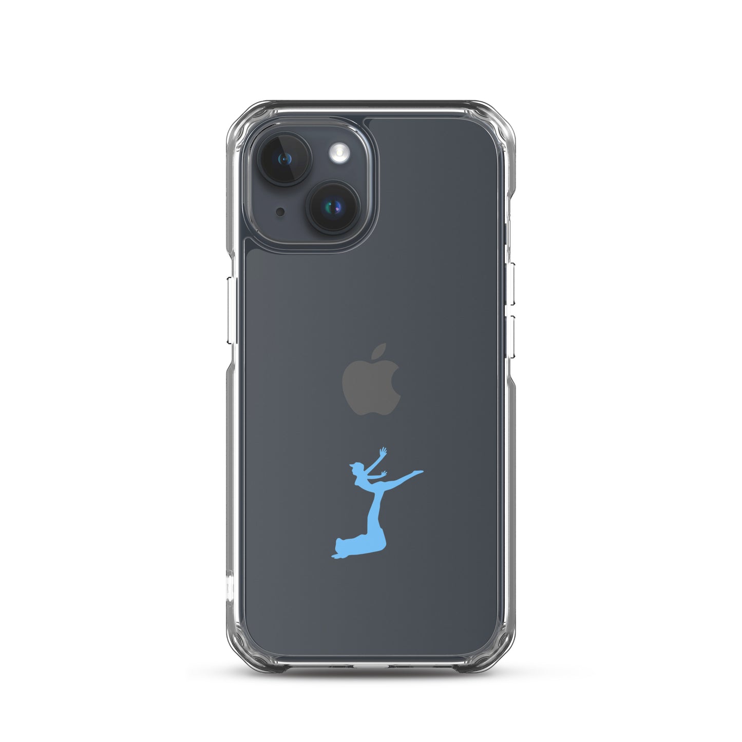 Phone case with Apple logo and blue silhouette on a white background