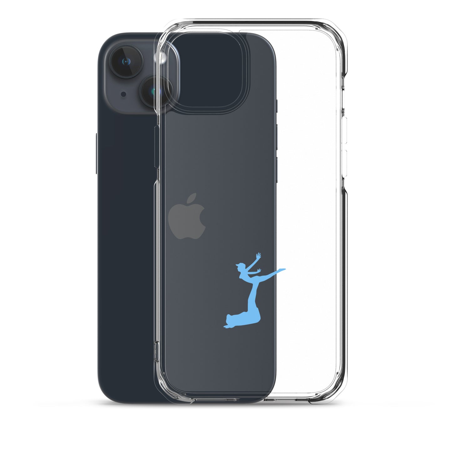 Phone case with blue silhouette design on a black phone