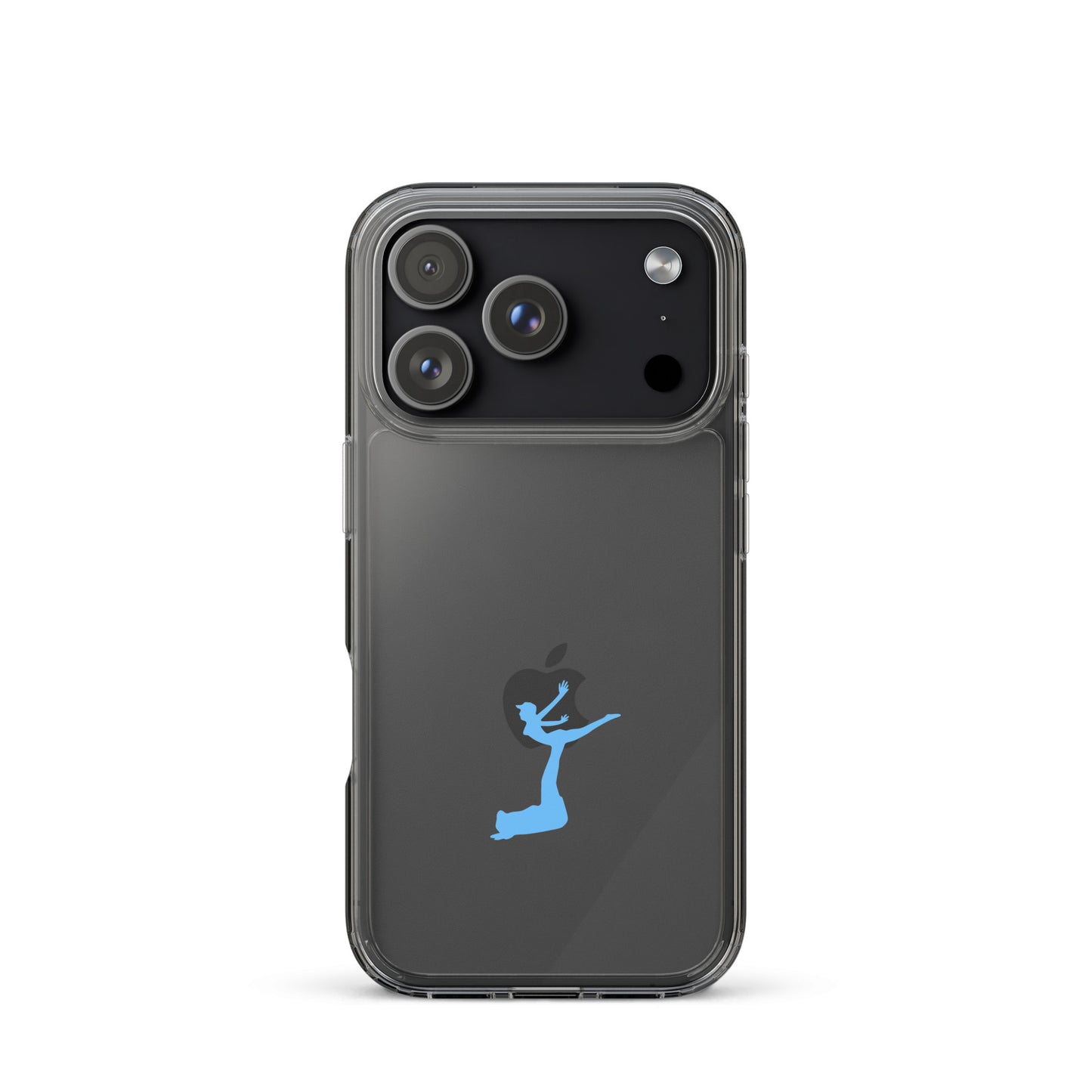 Phone case with a blue silhouette design on a white background