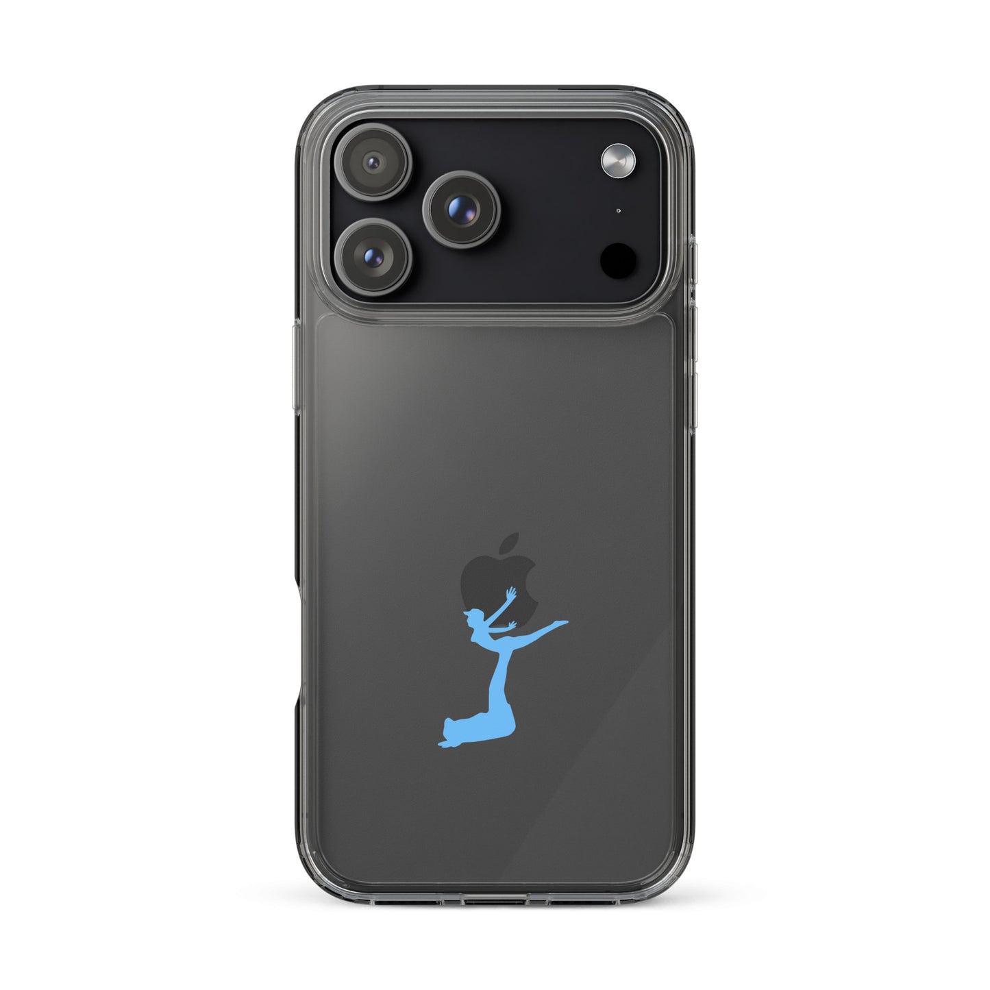 Black phone case with a blue silhouette design on a white background
