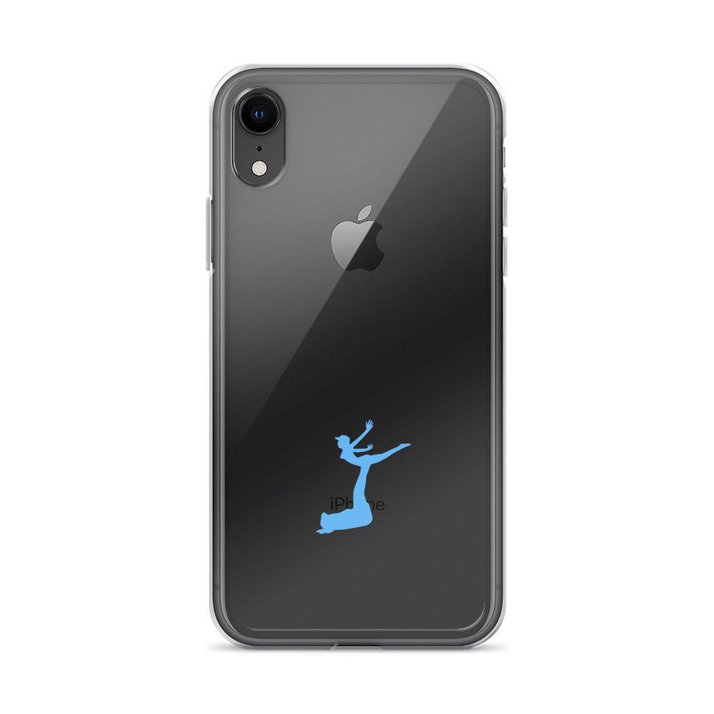 Black phone case with blue silhouette of a dancer on a white background