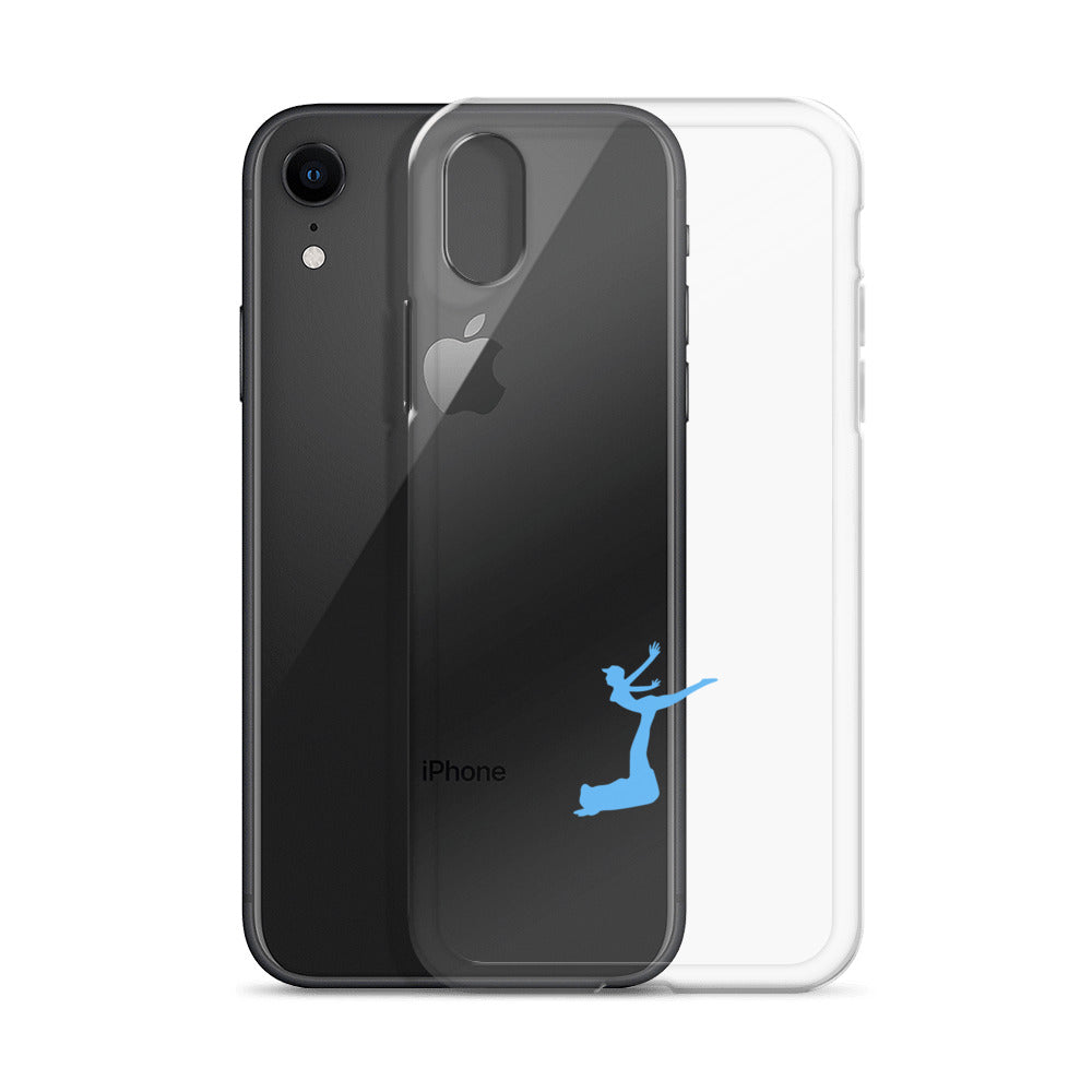 Black iPhone with a blue silhouette of a person on a white background
