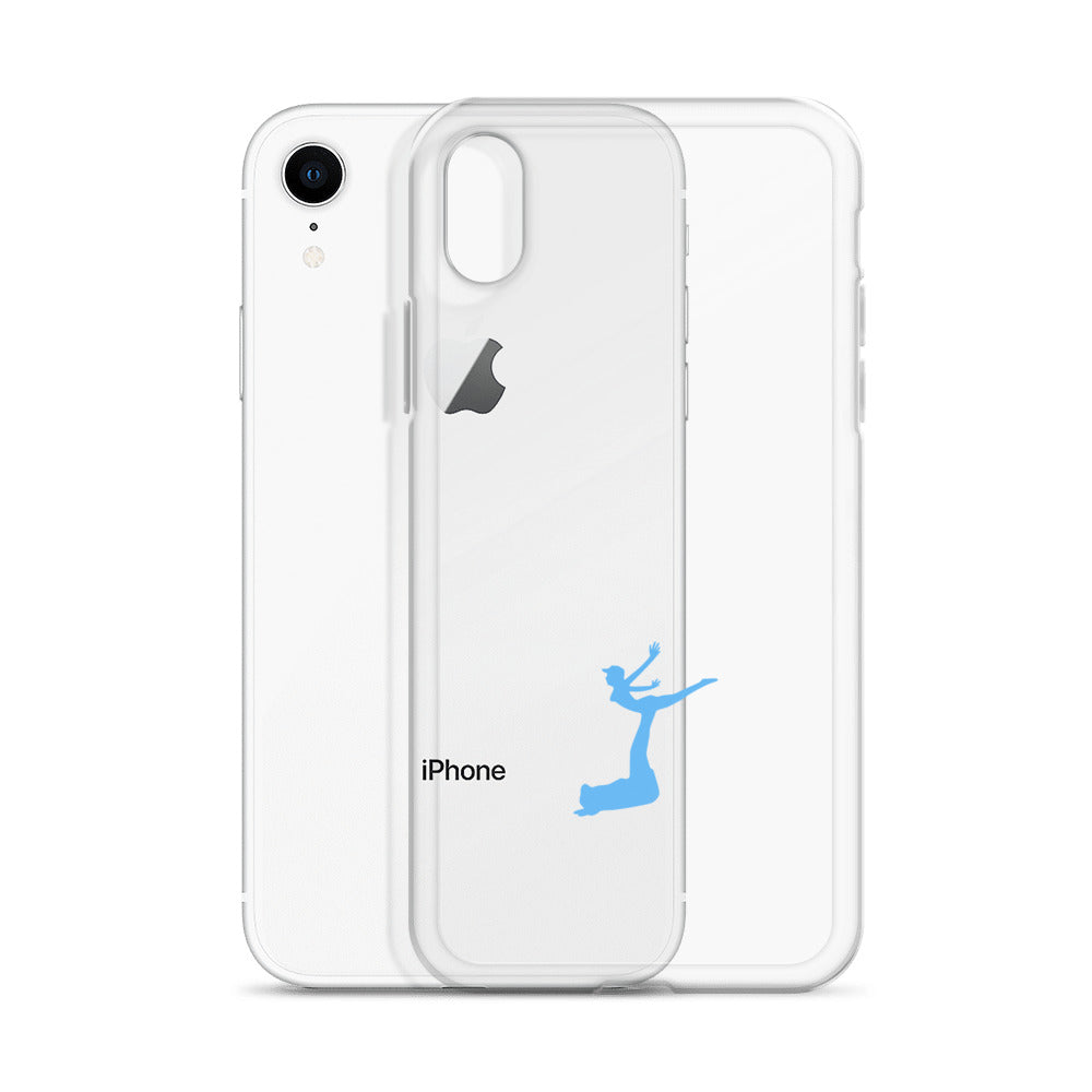 Clear phone case with a blue silhouette design on an iPhone