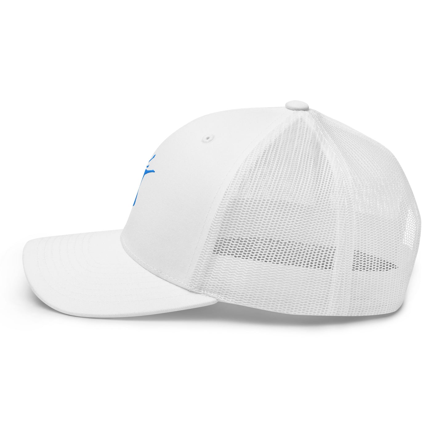 White baseball cap with mesh back on a white background