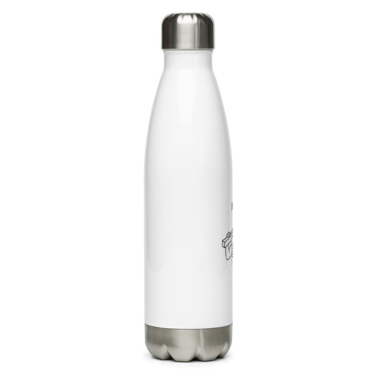 White water bottle with silver lid and base on a white background