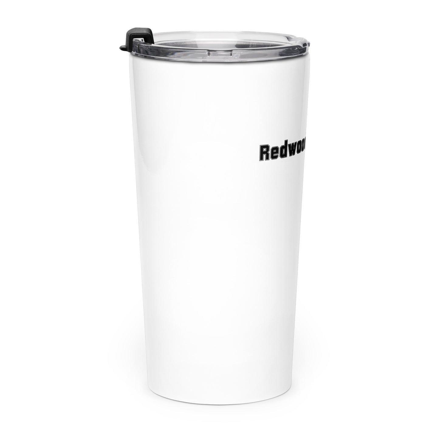 White tumbler with 'Redwood' branding on a white background