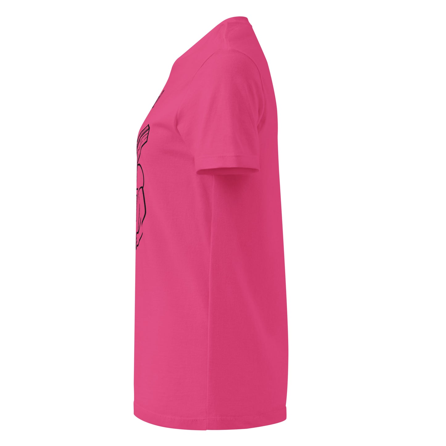 Pink t-shirt with a graphic design on a white background