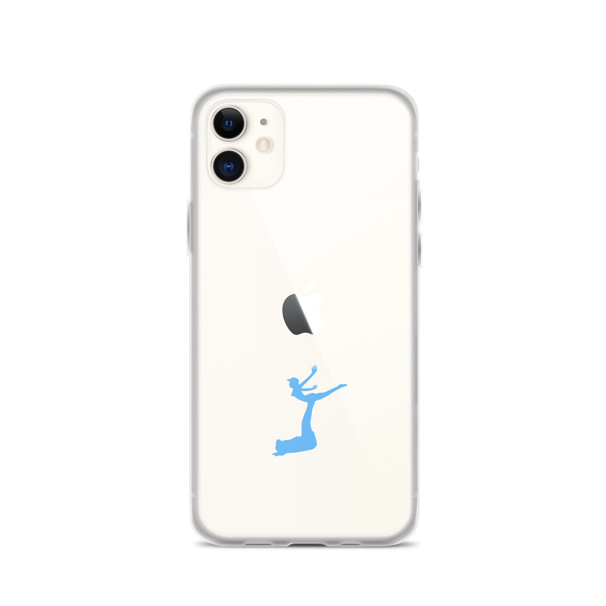 Phone case with a blue silhouette of a person on a white background