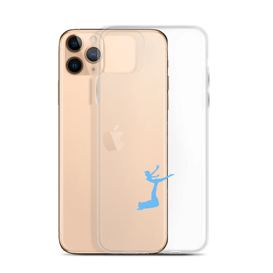 Phone case with a blue silhouette of a person on a white background