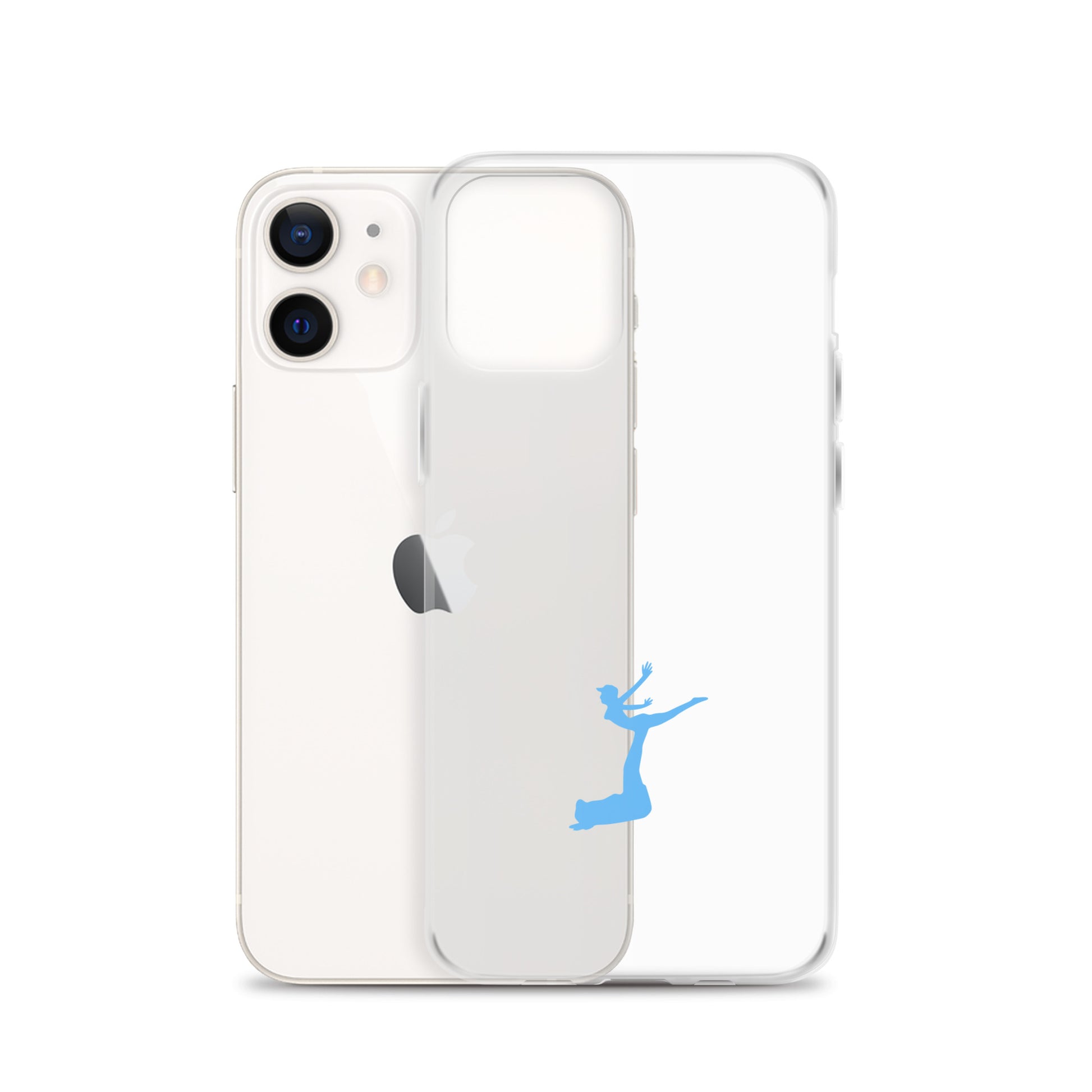 Phone case with a blue silhouette of a person on a white background