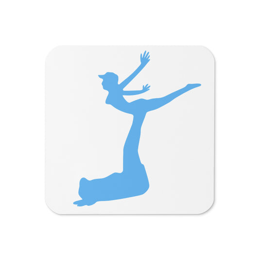 Air Jordon Logo of a man holding a woman in blue on a white coaster.
