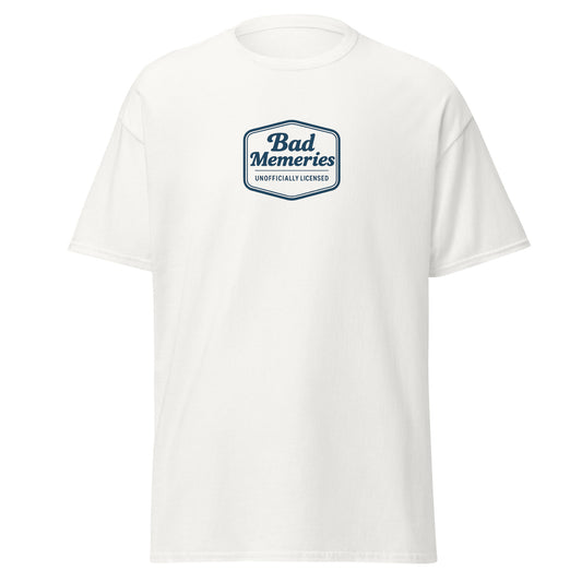 White t-shirt with 'Bad Memories' logo on a white background