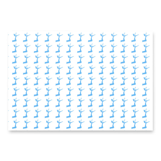 Air Jordon Logo of a man holding a woman in blue in a repeating pattern on white wrapping paper.  